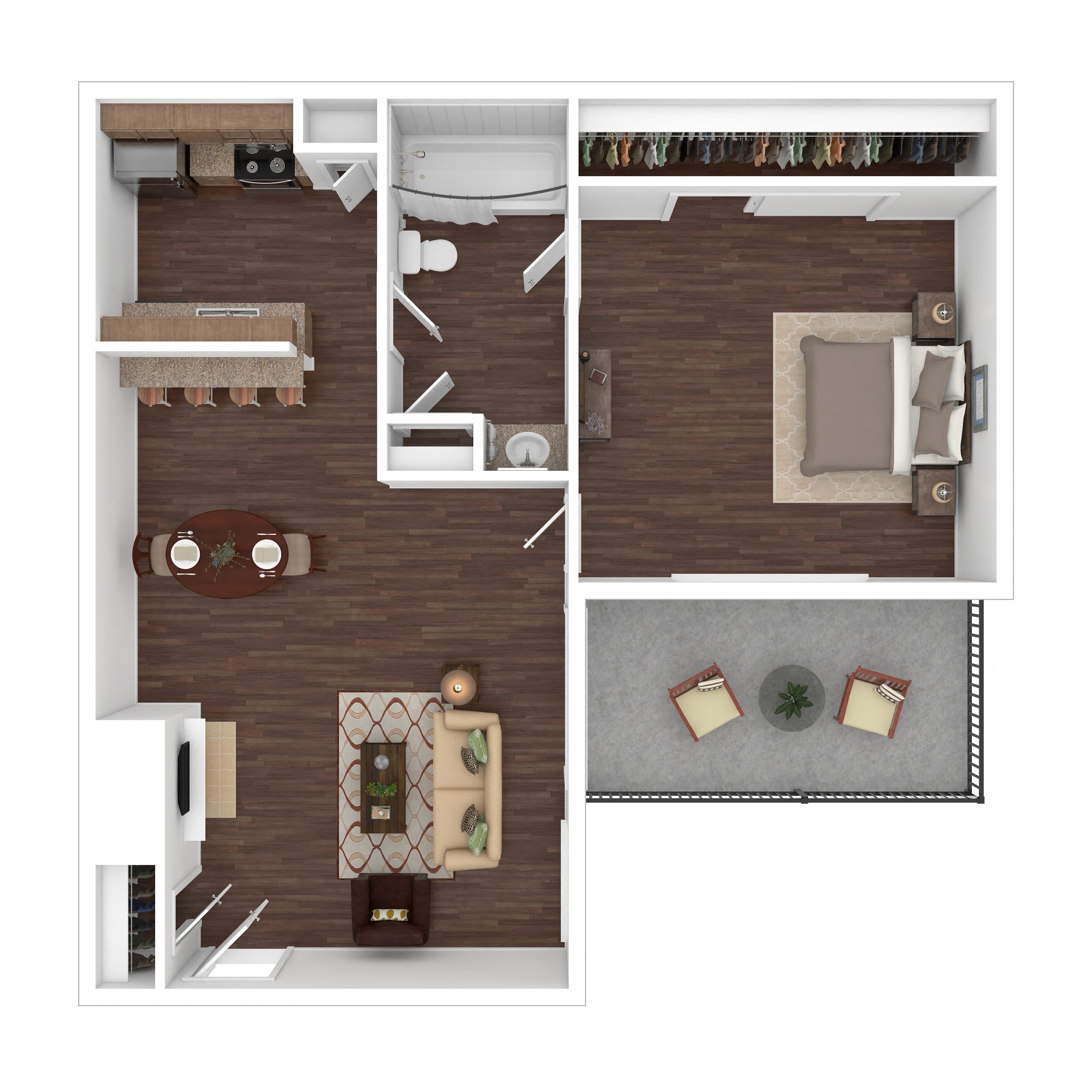 1 Bed 1 Bath 650 Sq. Ft. Floor Plan, Verge Apartments, Dallas, TX